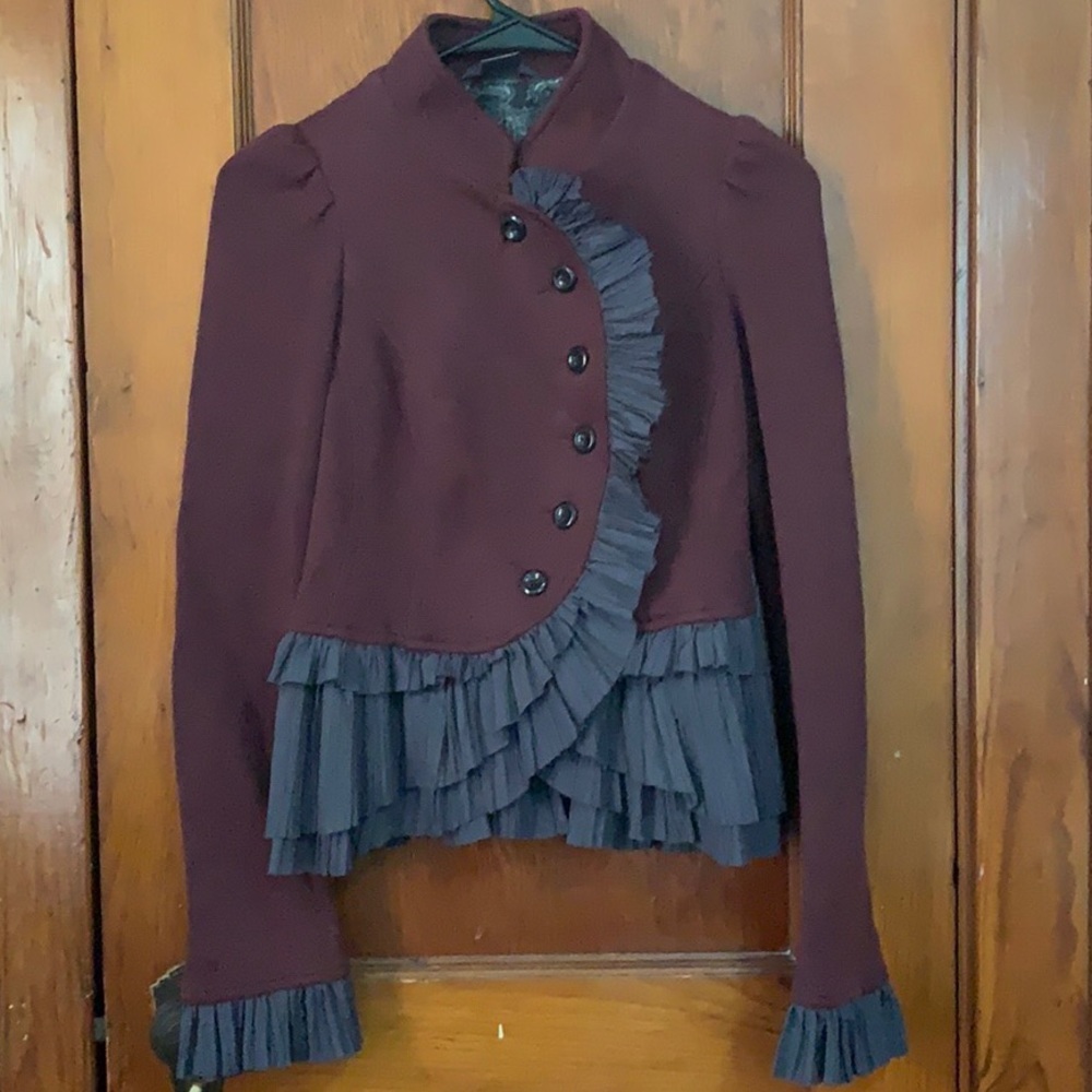 Free People Boho Military Ruffle Jacket